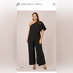 Adrianna Papell Black One-Shoulder Wide-Leg Jumpsuit